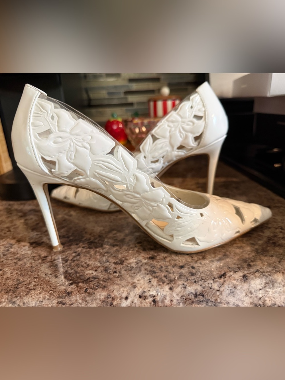 Jessica Simpson White Floral Cutout Stiletto Pumps